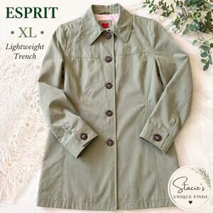 Esprit Women’s Trench Coat Green Button Front Jacket Size XL Lightweight